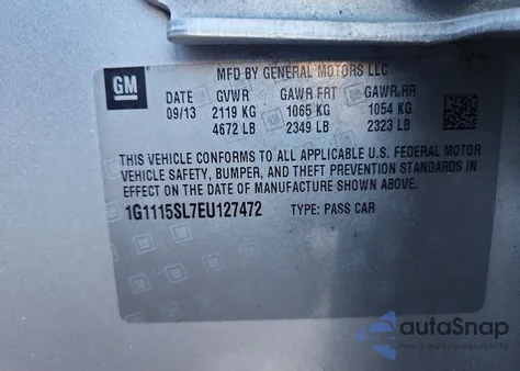 2014 Chevrolet Impala Lt z USA, uszkodzony, nr VIN 1G1115SL7EU127472